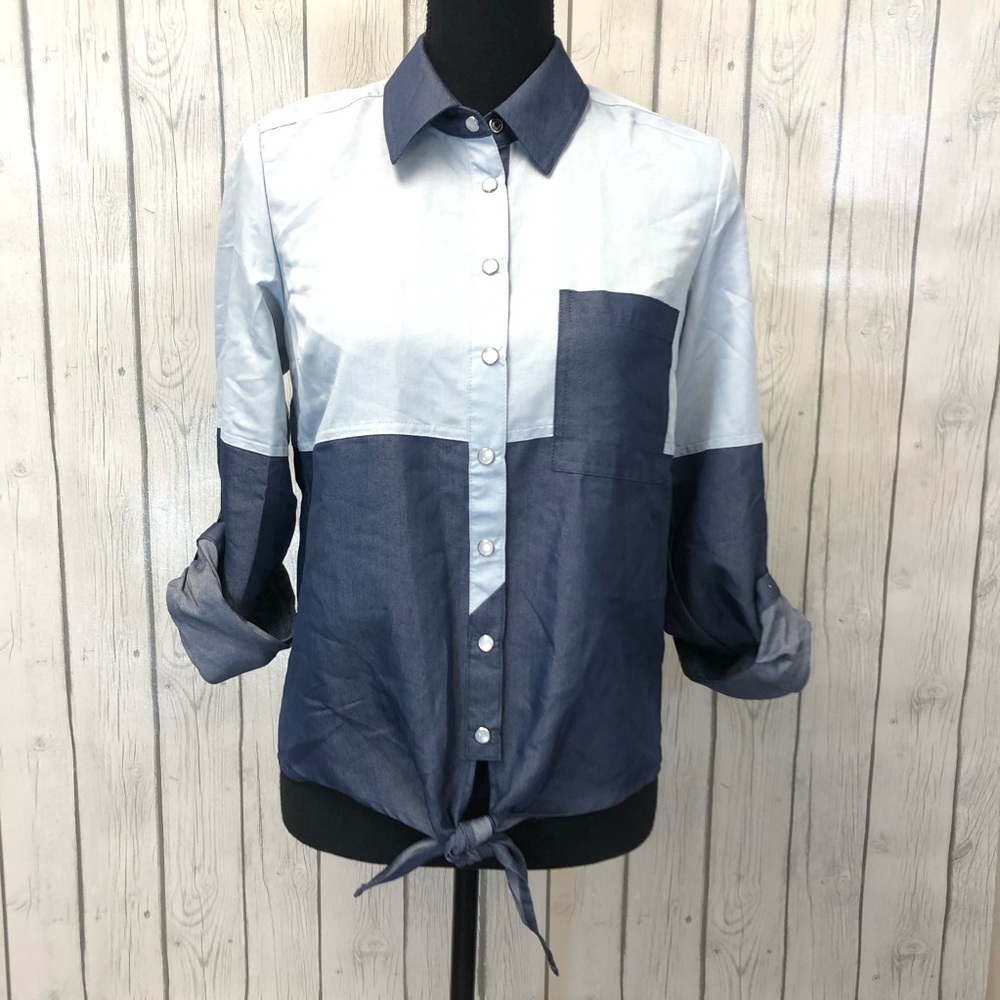 5/$20 Eci colorblock button down tie front top‎
